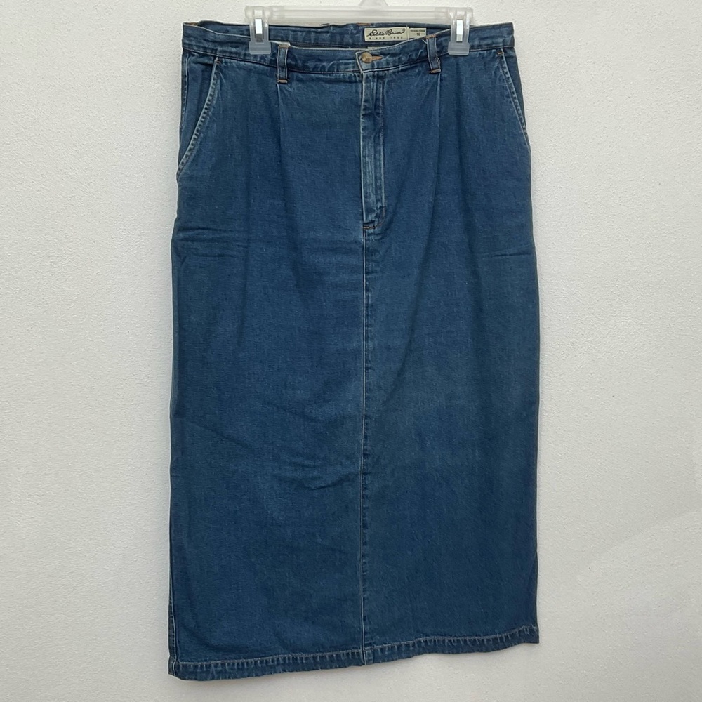Eddie Bauer Medium Wash Women's Denim Maxi Skirt Size 16 Slit In Back Spring